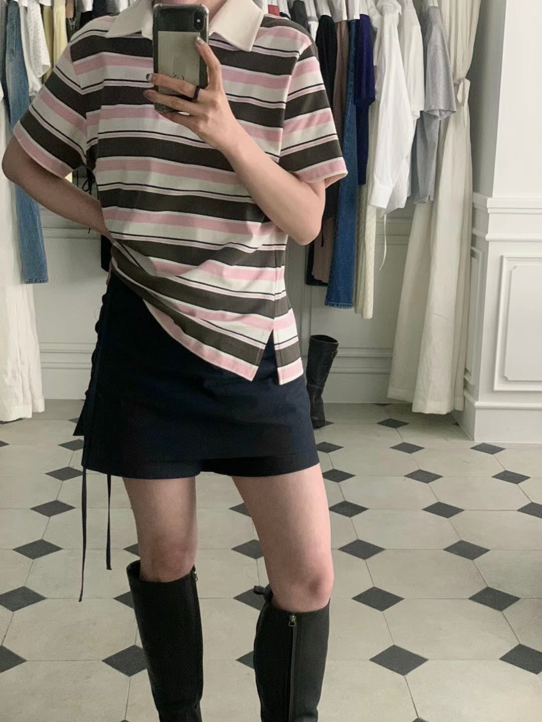✨推!"Lipa" Lace-up Layered Skorts (Navy)