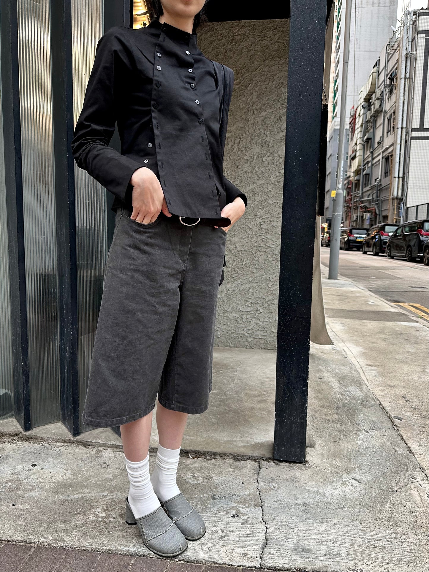 Boxy Mid-length Jorts (Charcoal/ Grey)