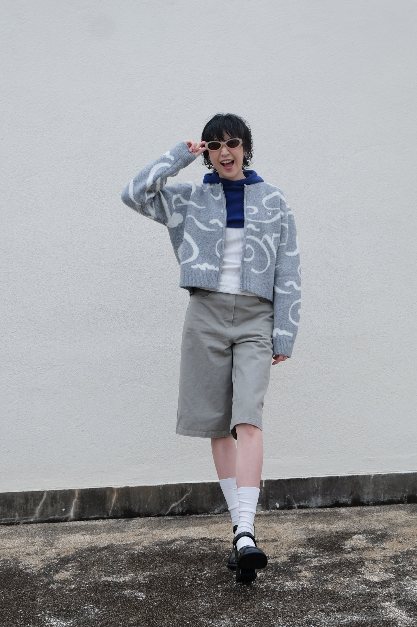 Boxy Mid-length Jorts (Charcoal/ Grey)