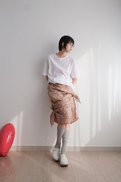 2-way Gingham Knots Top/ Skirt (Brown)