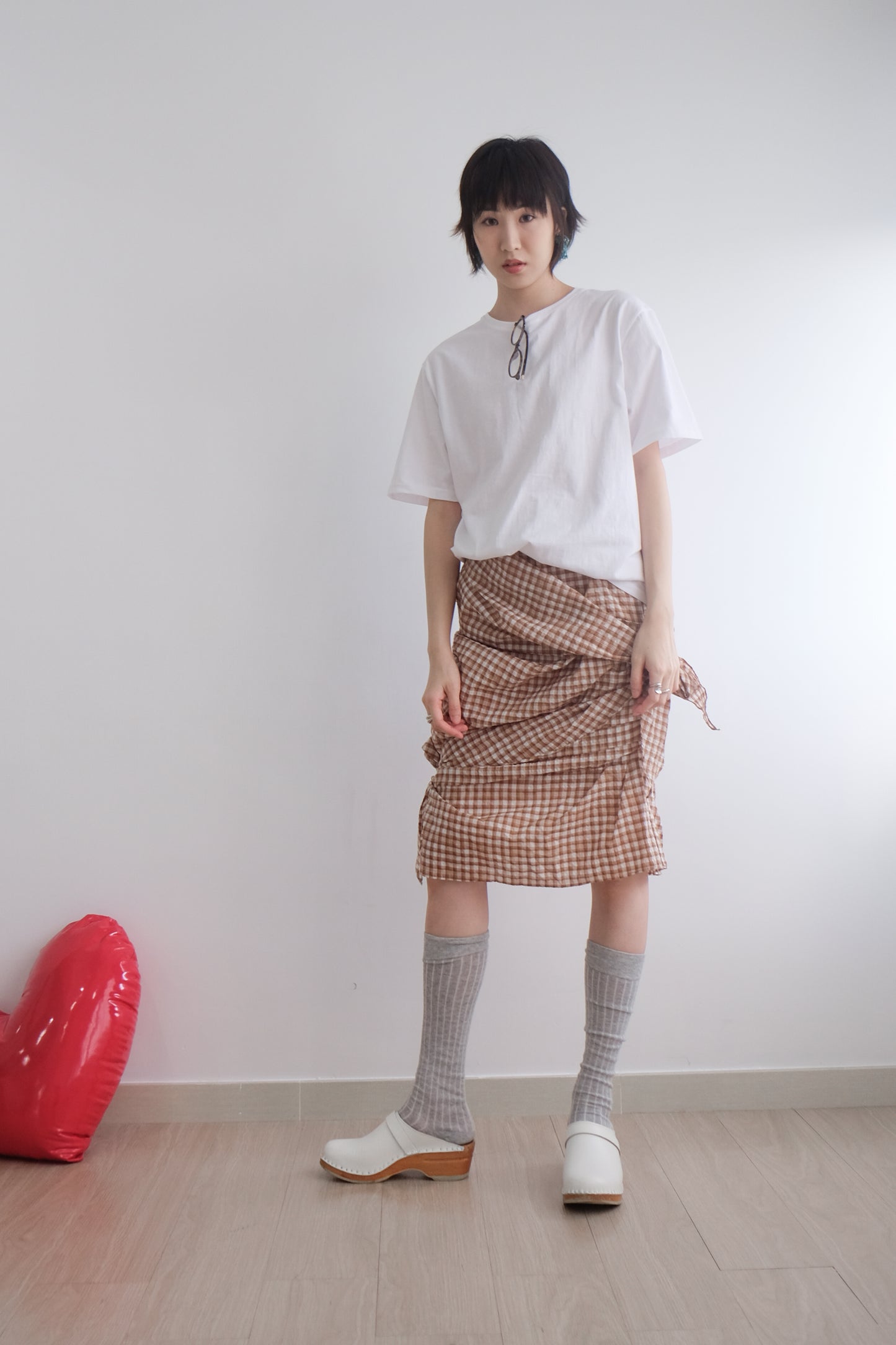 2-way Gingham Knots Top/ Skirt (Brown)