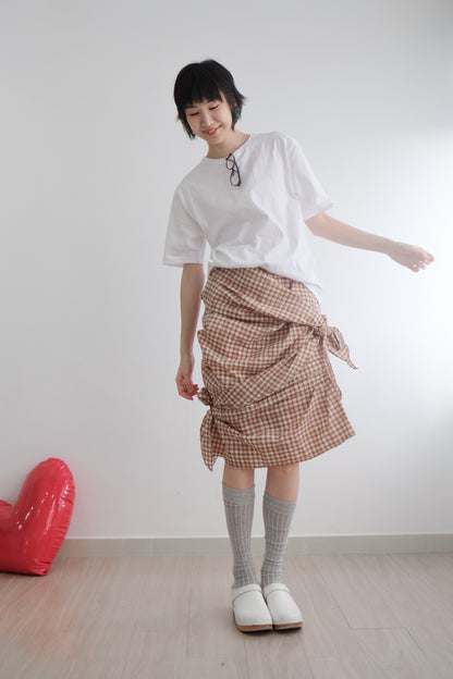 2-way Gingham Knots Top/ Skirt (Brown)
