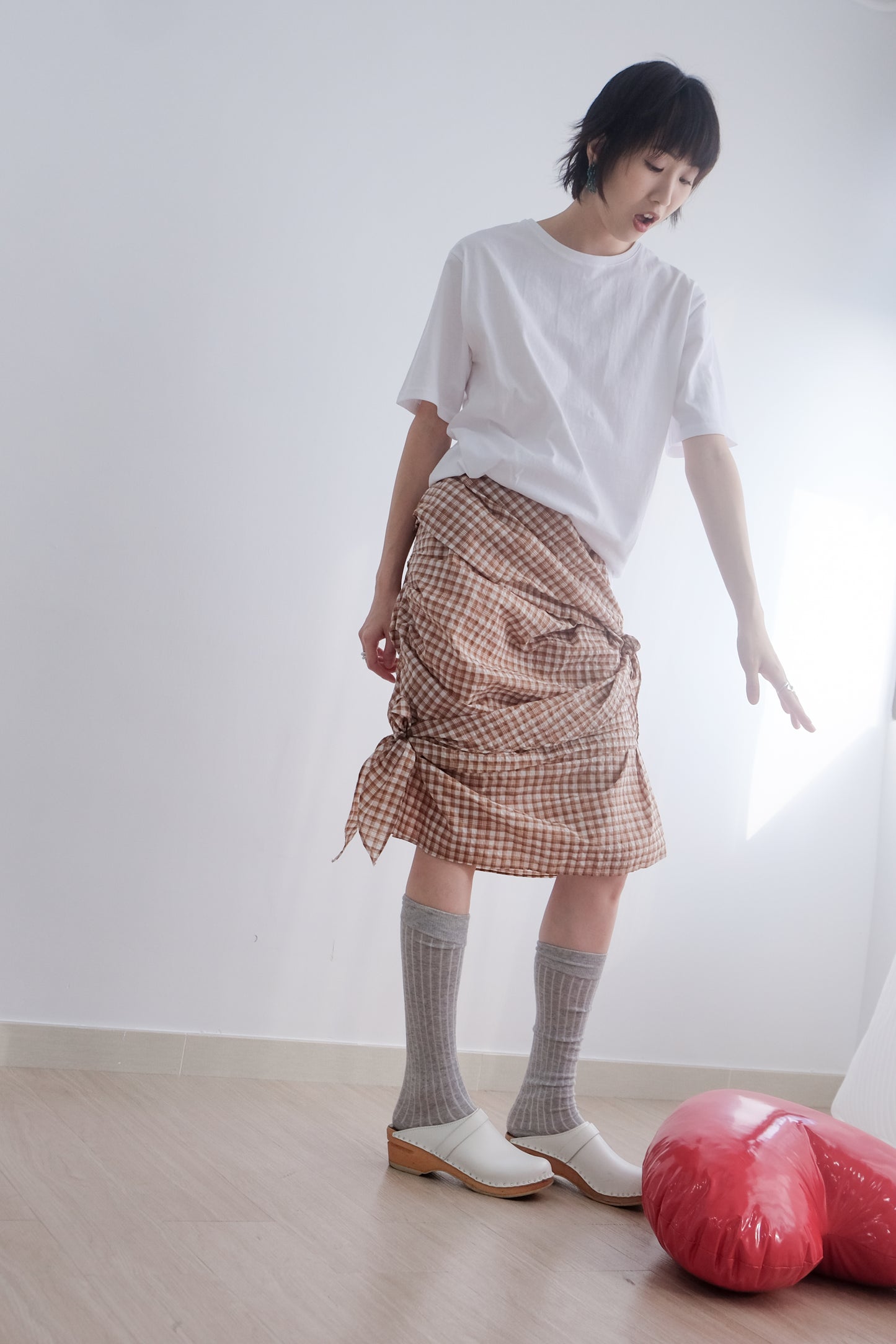 2-way Gingham Knots Top/ Skirt (Brown)