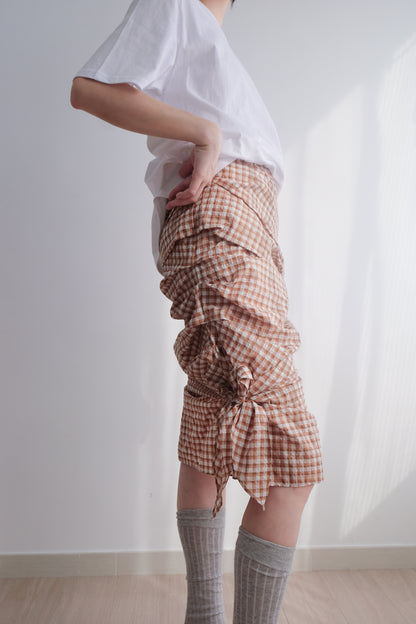 2-way Gingham Knots Top/ Skirt (Brown)