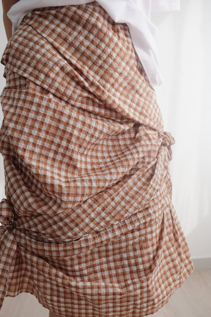 2-way Gingham Knots Top/ Skirt (Brown)