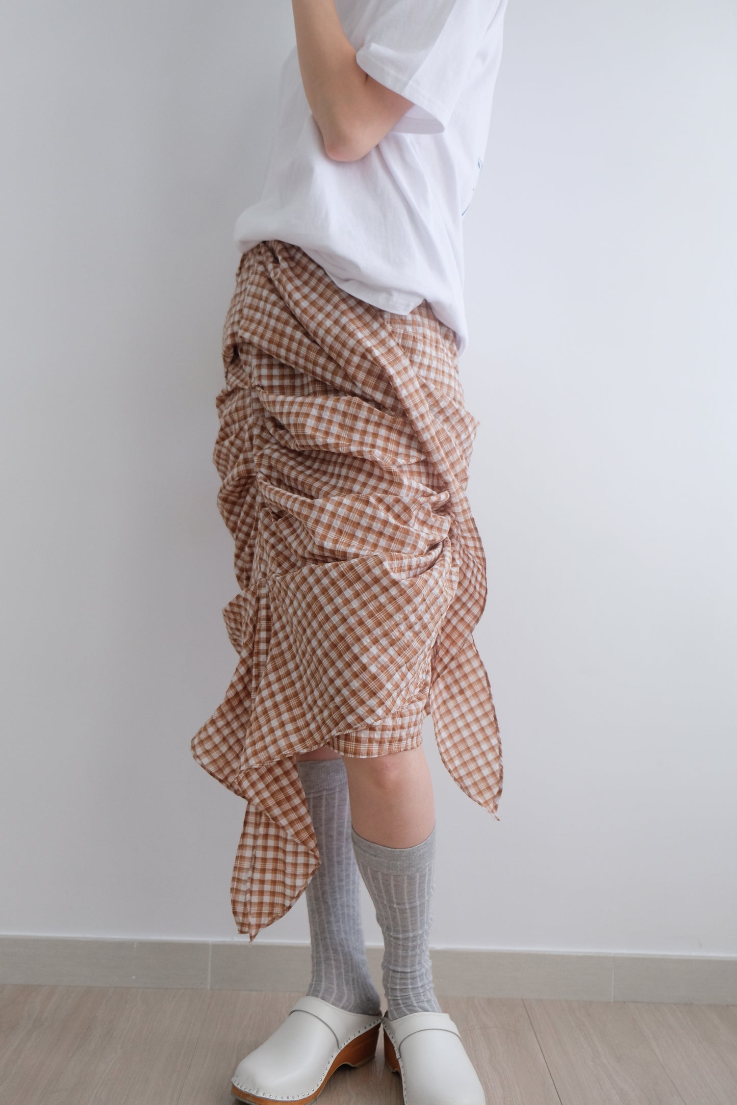 2-way Gingham Knots Top/ Skirt (Brown)