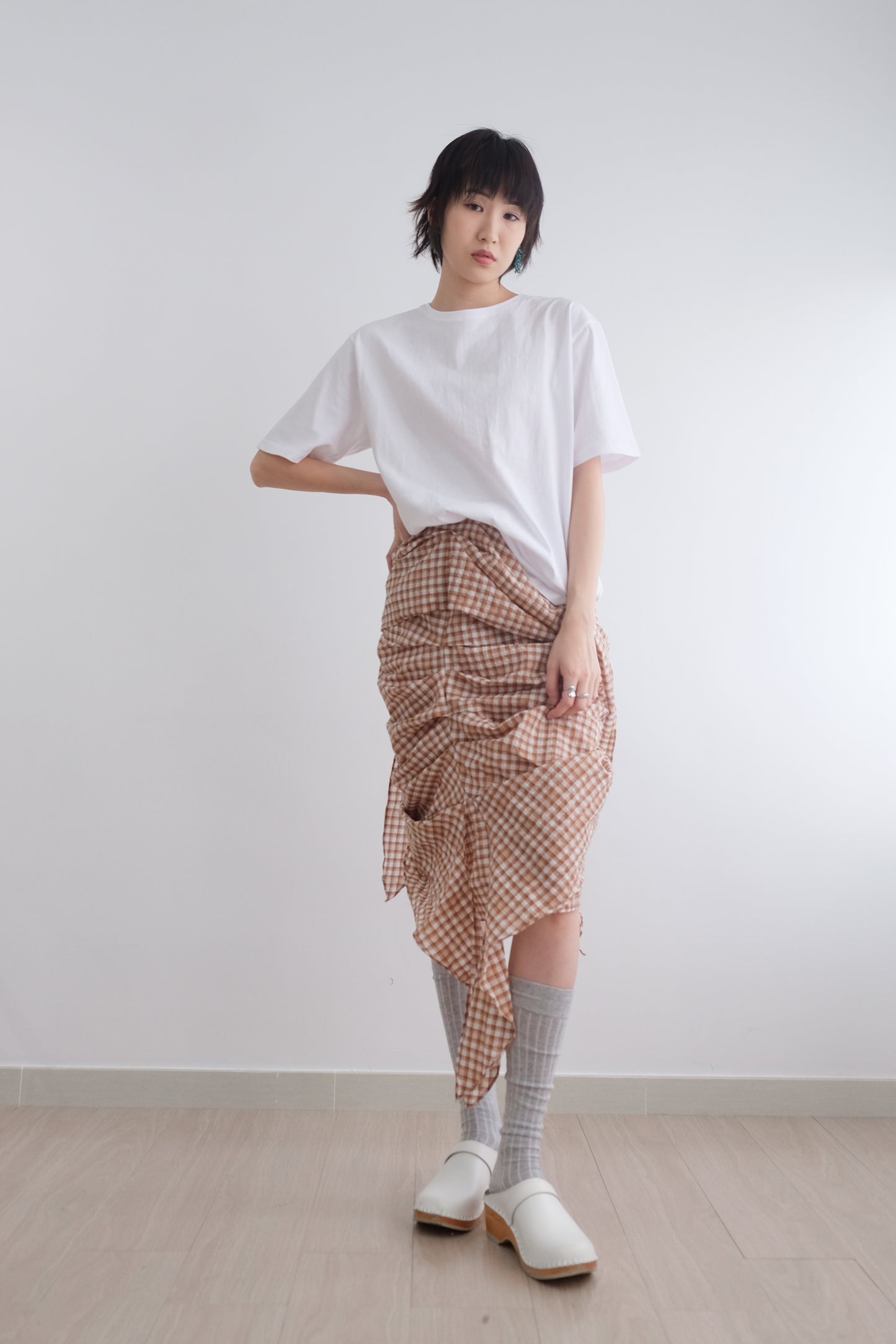 2-way Gingham Knots Top/ Skirt (Brown)