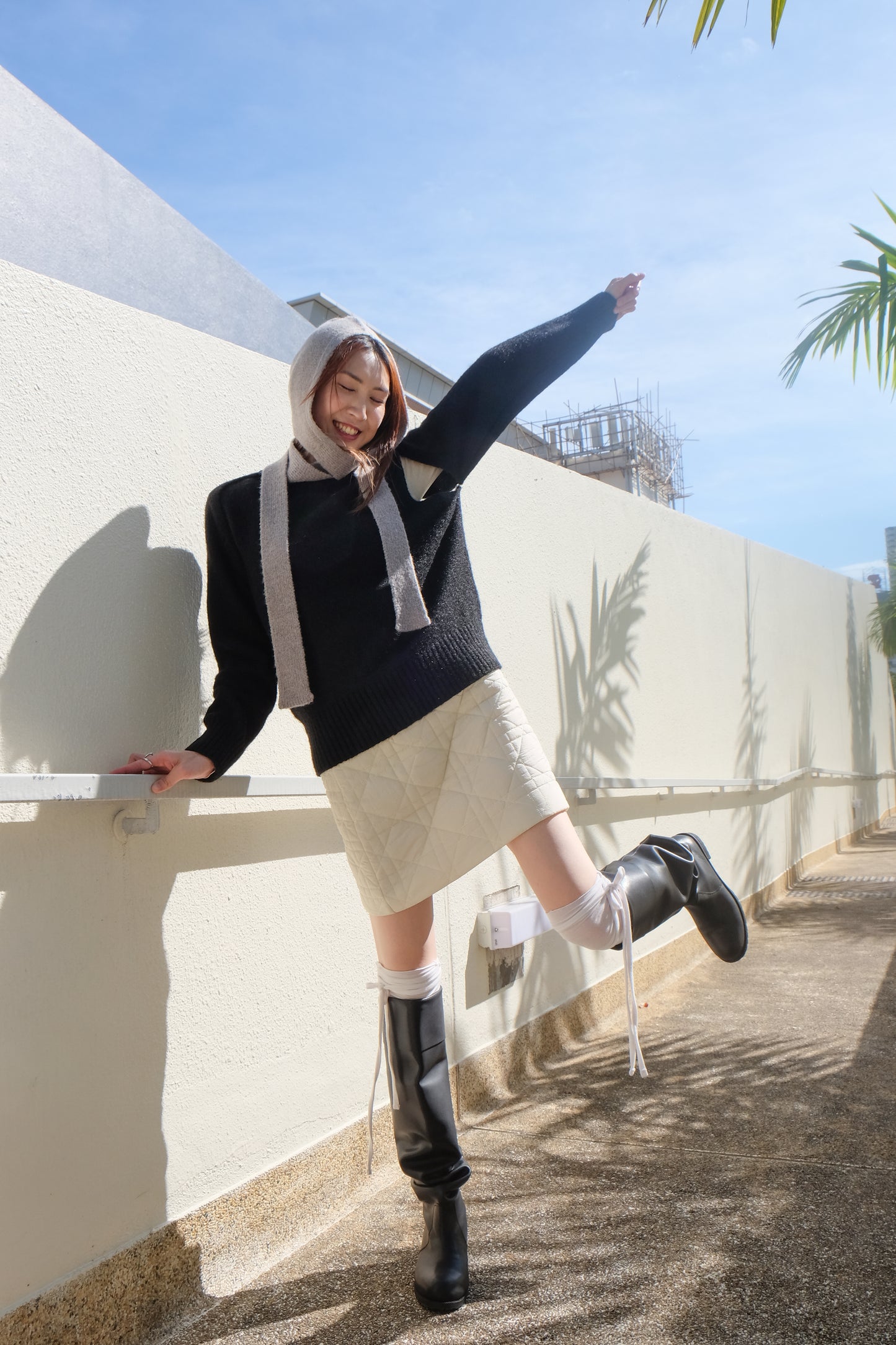 Quilted A-shape Mini Skirt (Black)