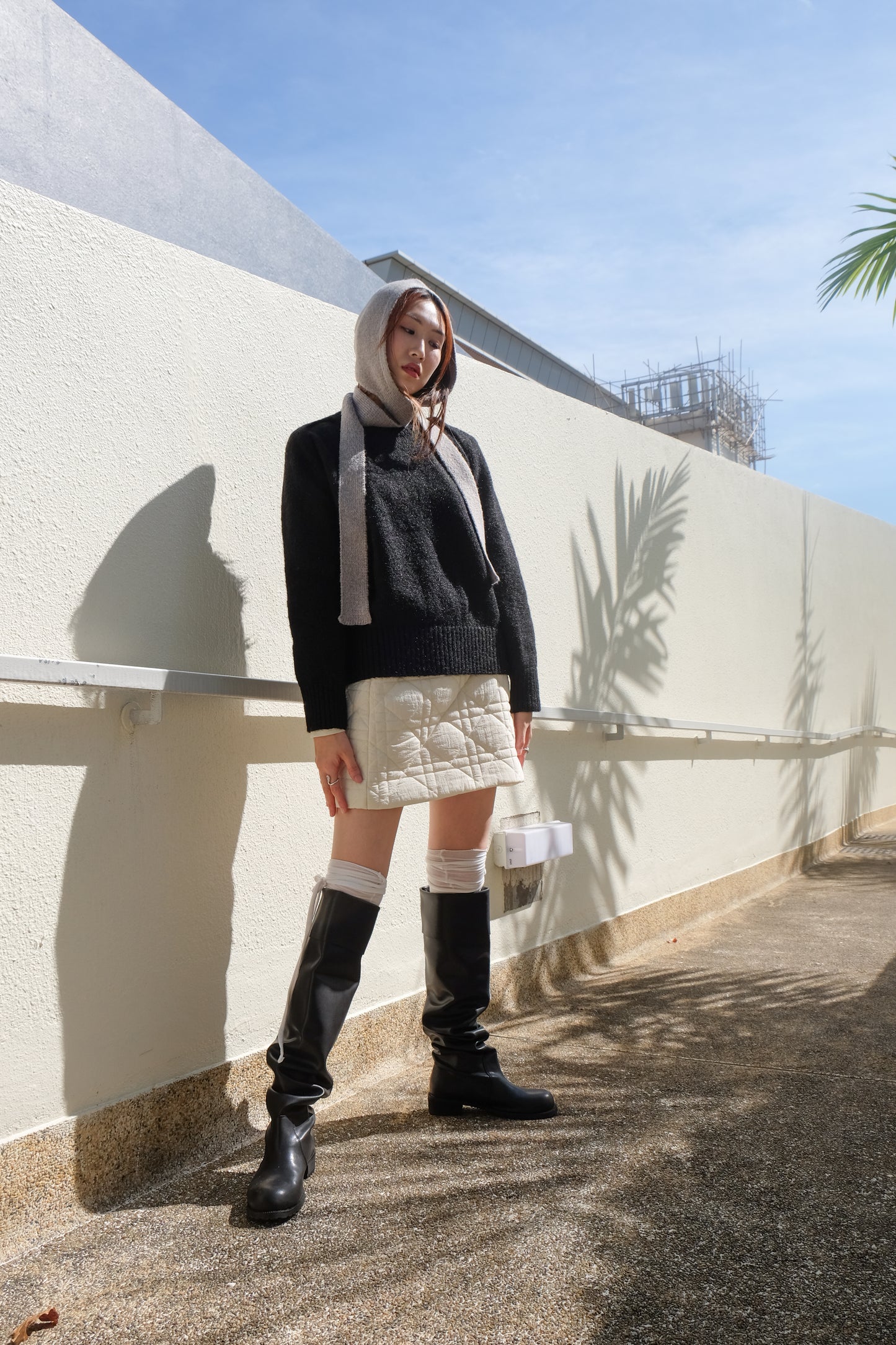 Quilted A-shape Mini Skirt (Black)