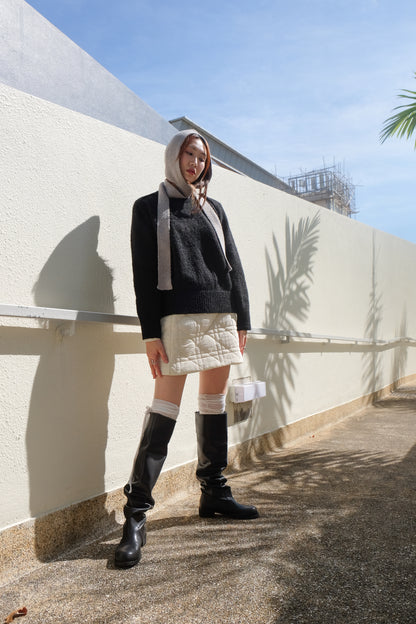Quilted A-shape Mini Skirt (Black)