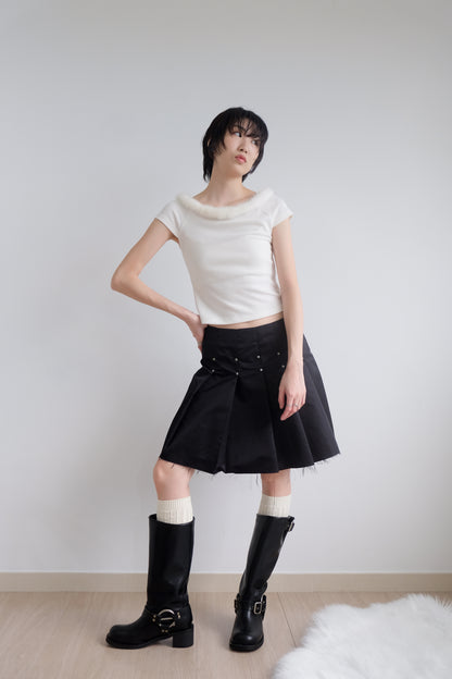 “La Belle" Furry Round Neck Tee (Ivory)