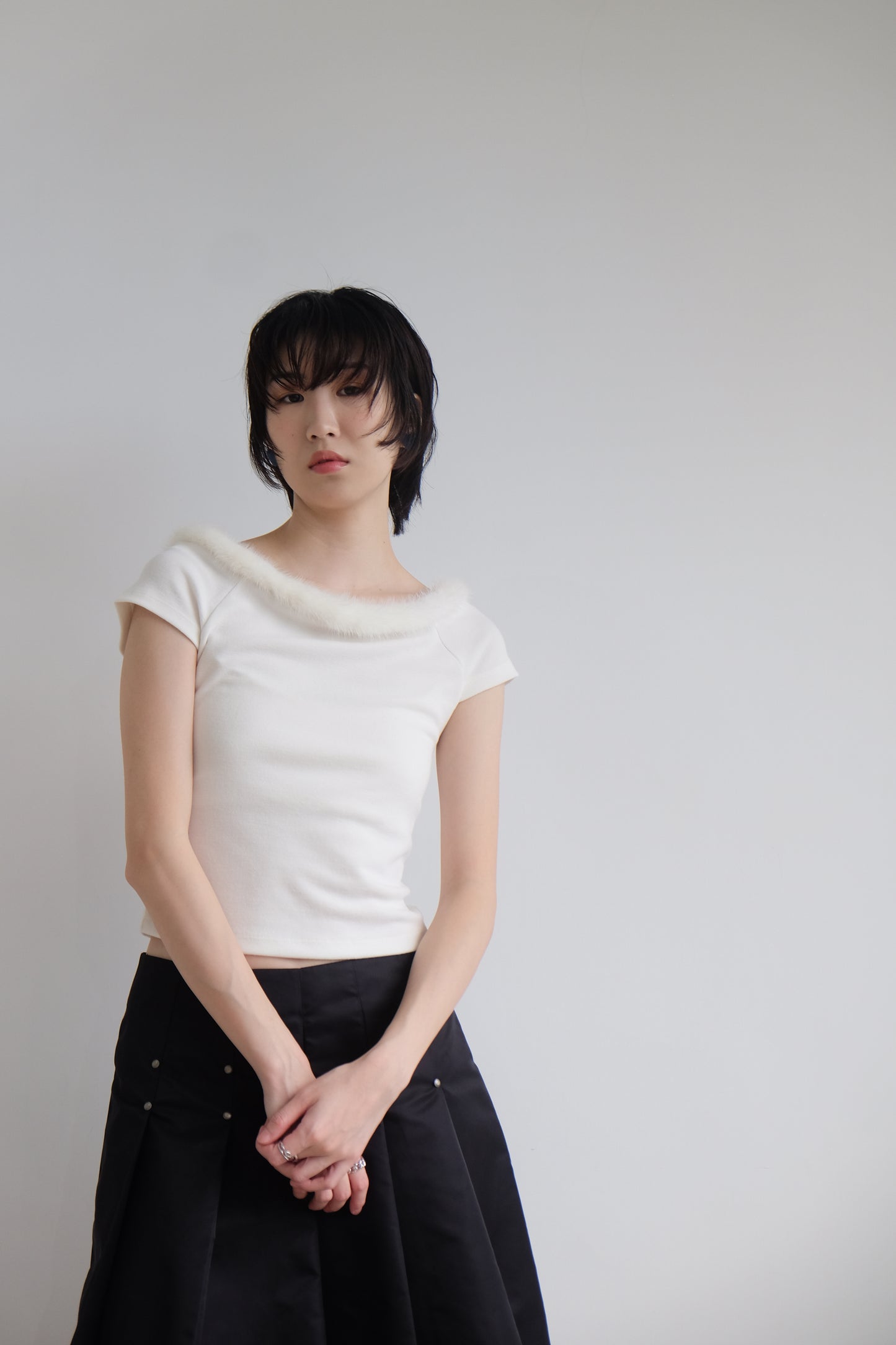 “La Belle" Furry Round Neck Tee (Ivory)