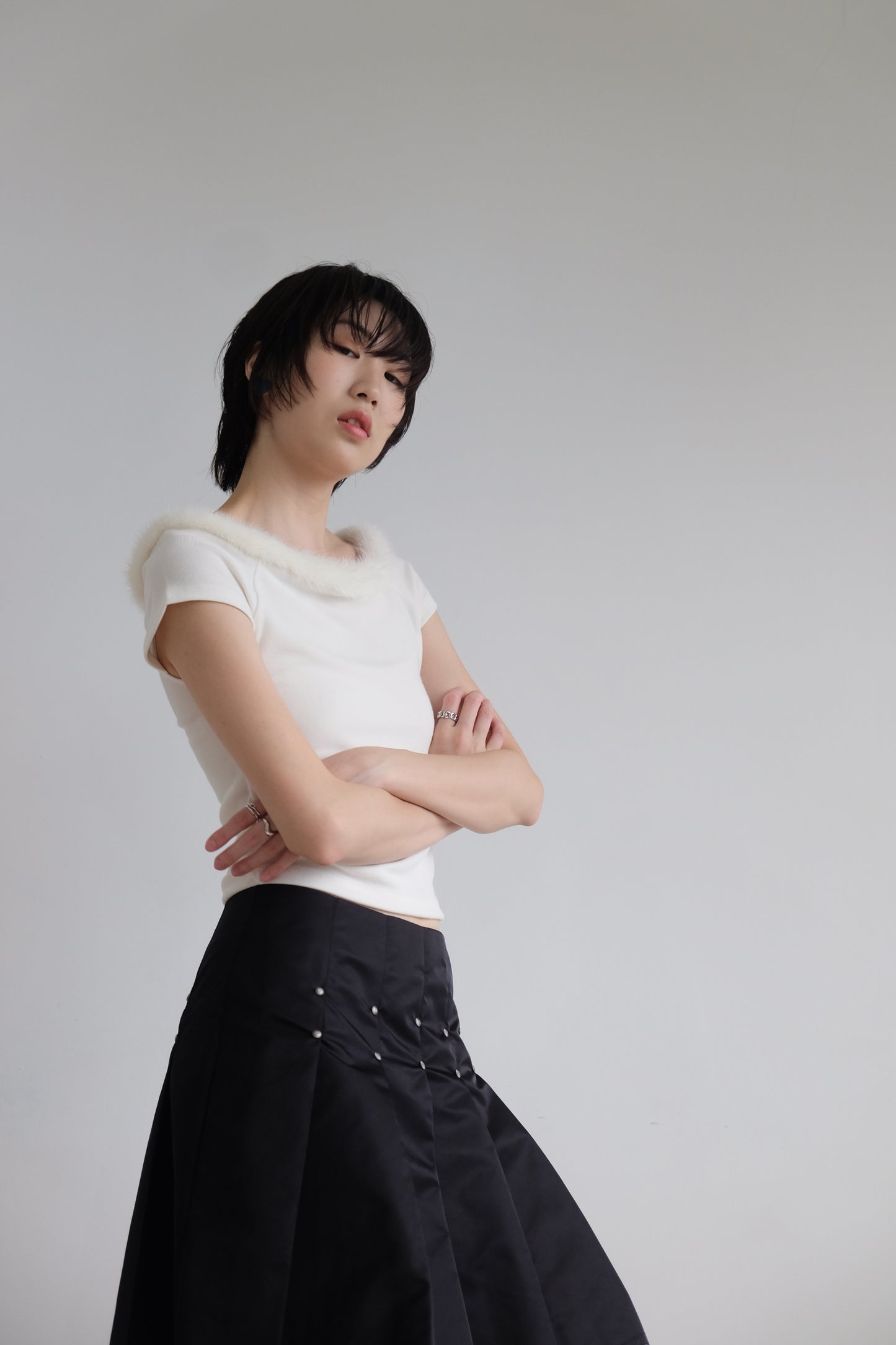 “La Belle" Furry Round Neck Tee (Ivory)