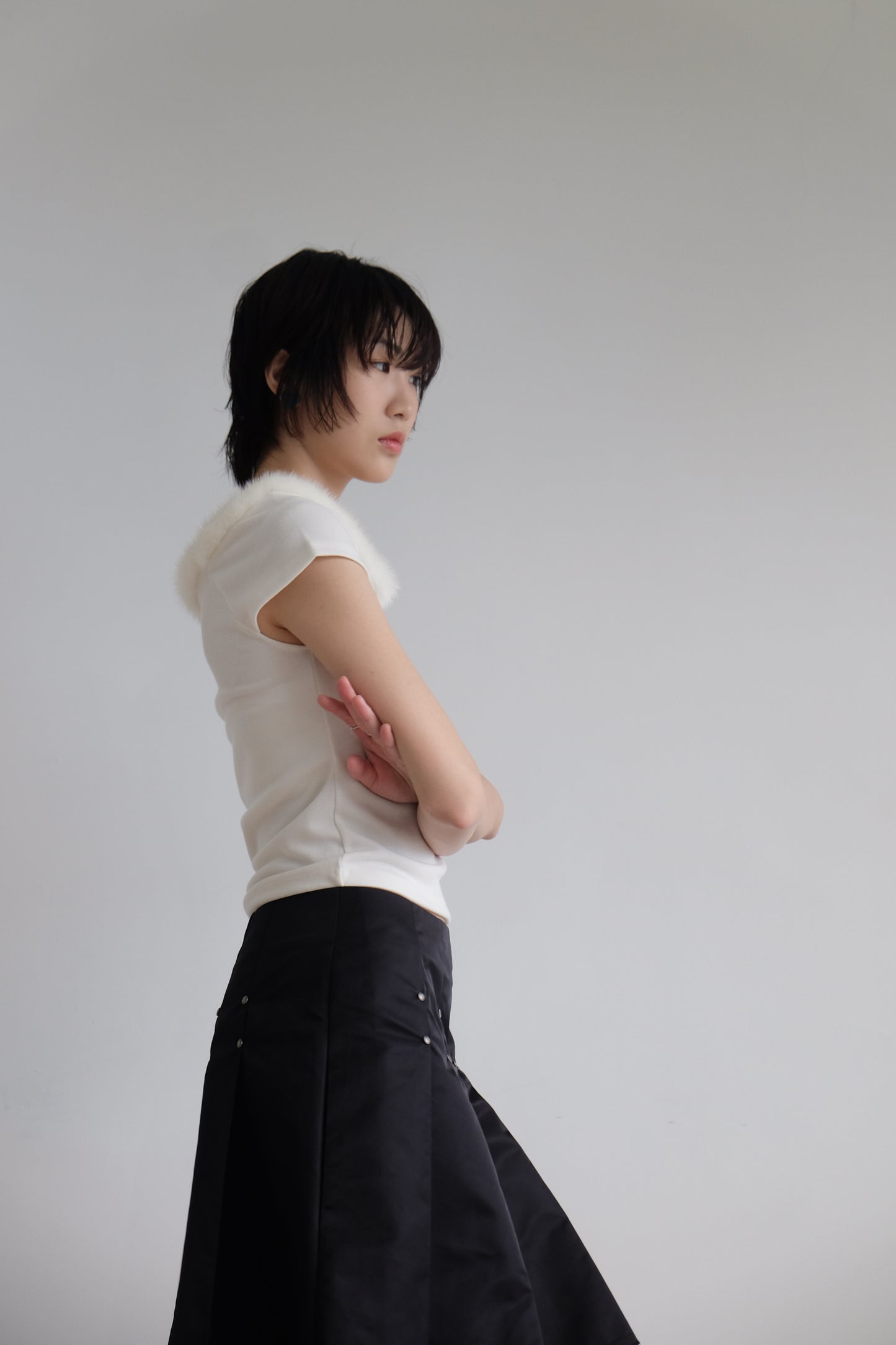 “La Belle" Furry Round Neck Tee (Ivory)