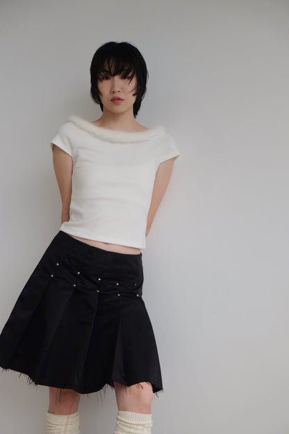 “La Belle" Furry Round Neck Tee (Ivory)