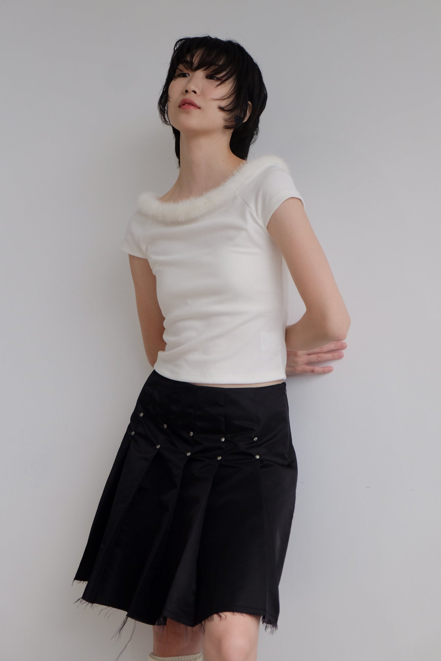 “La Belle" Furry Round Neck Tee (Ivory)