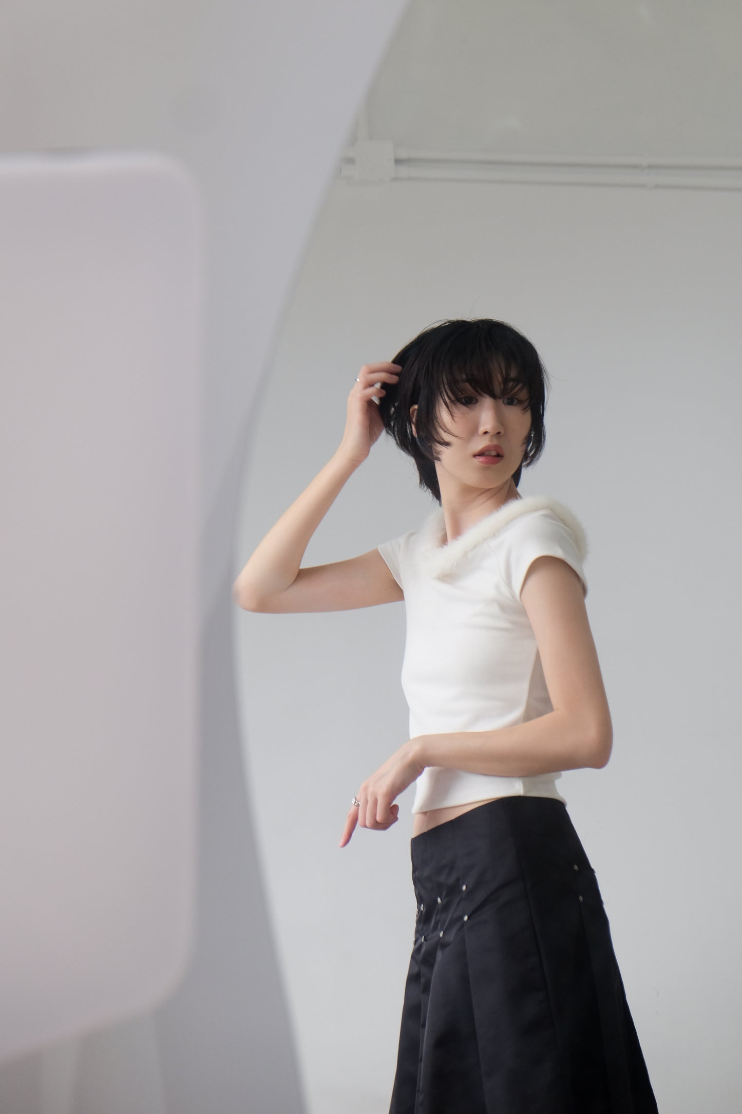 “La Belle" Furry Round Neck Tee (Ivory)