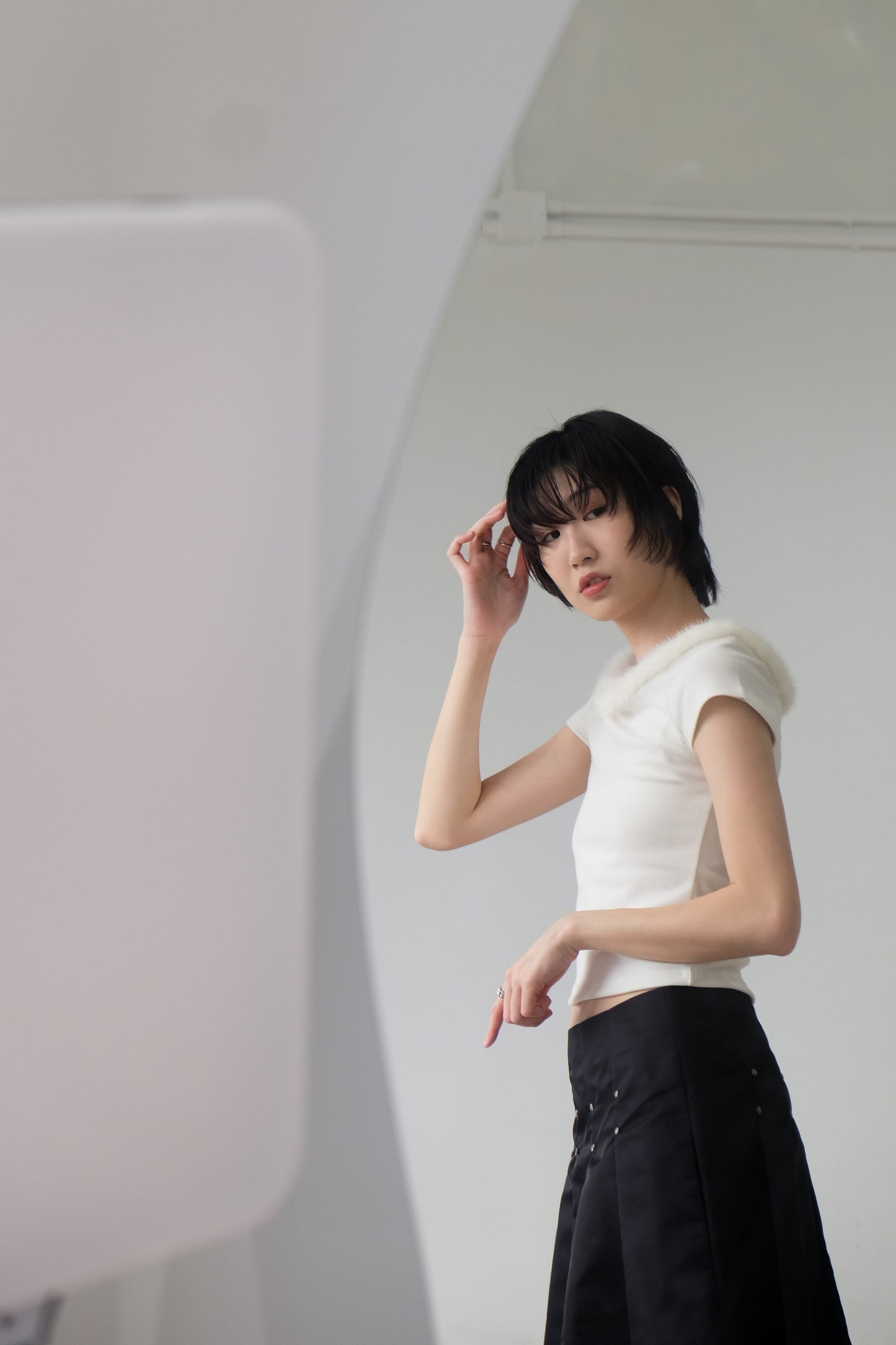 “La Belle" Furry Round Neck Tee (Ivory)