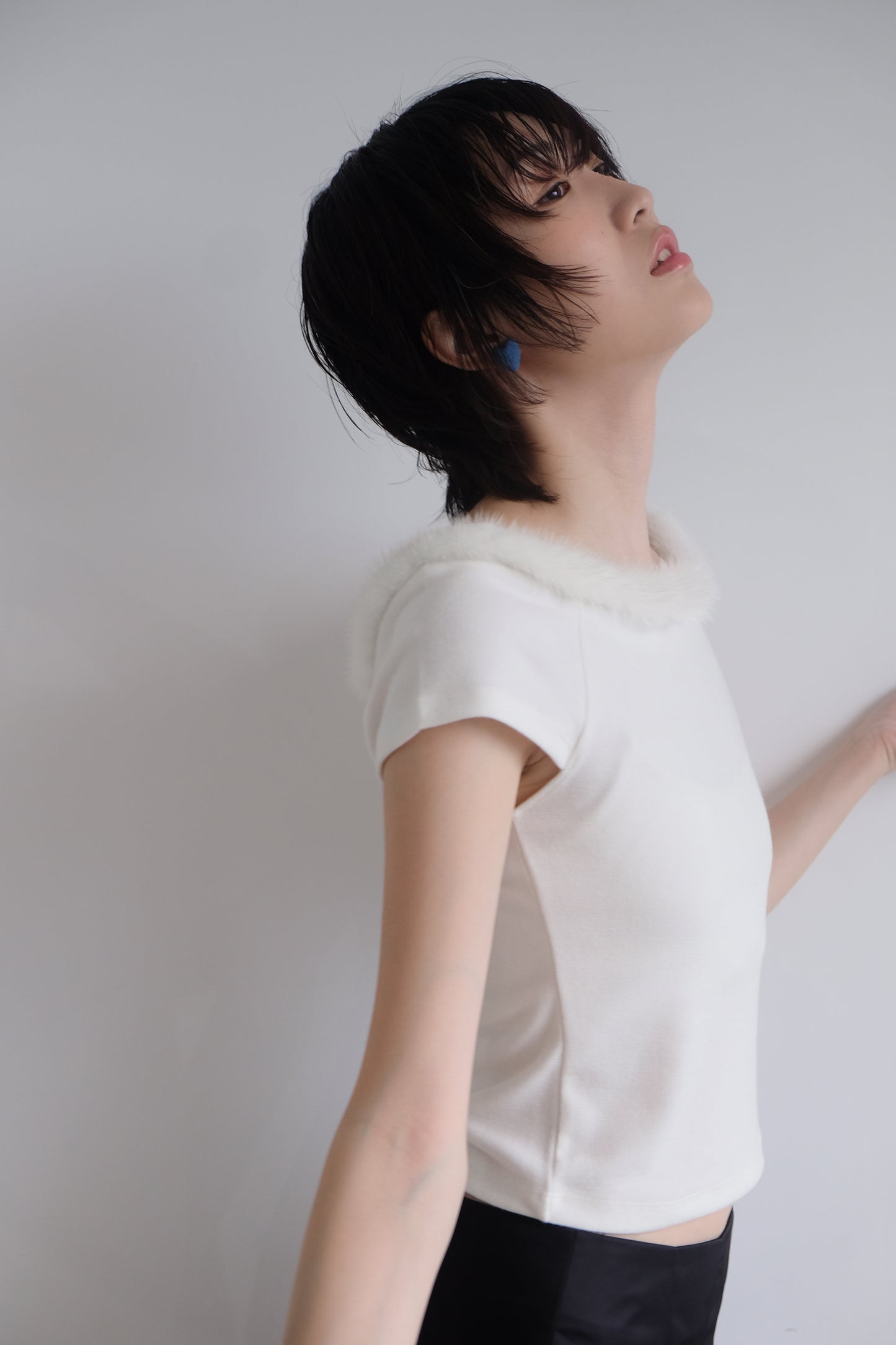 “La Belle" Furry Round Neck Tee (Ivory)
