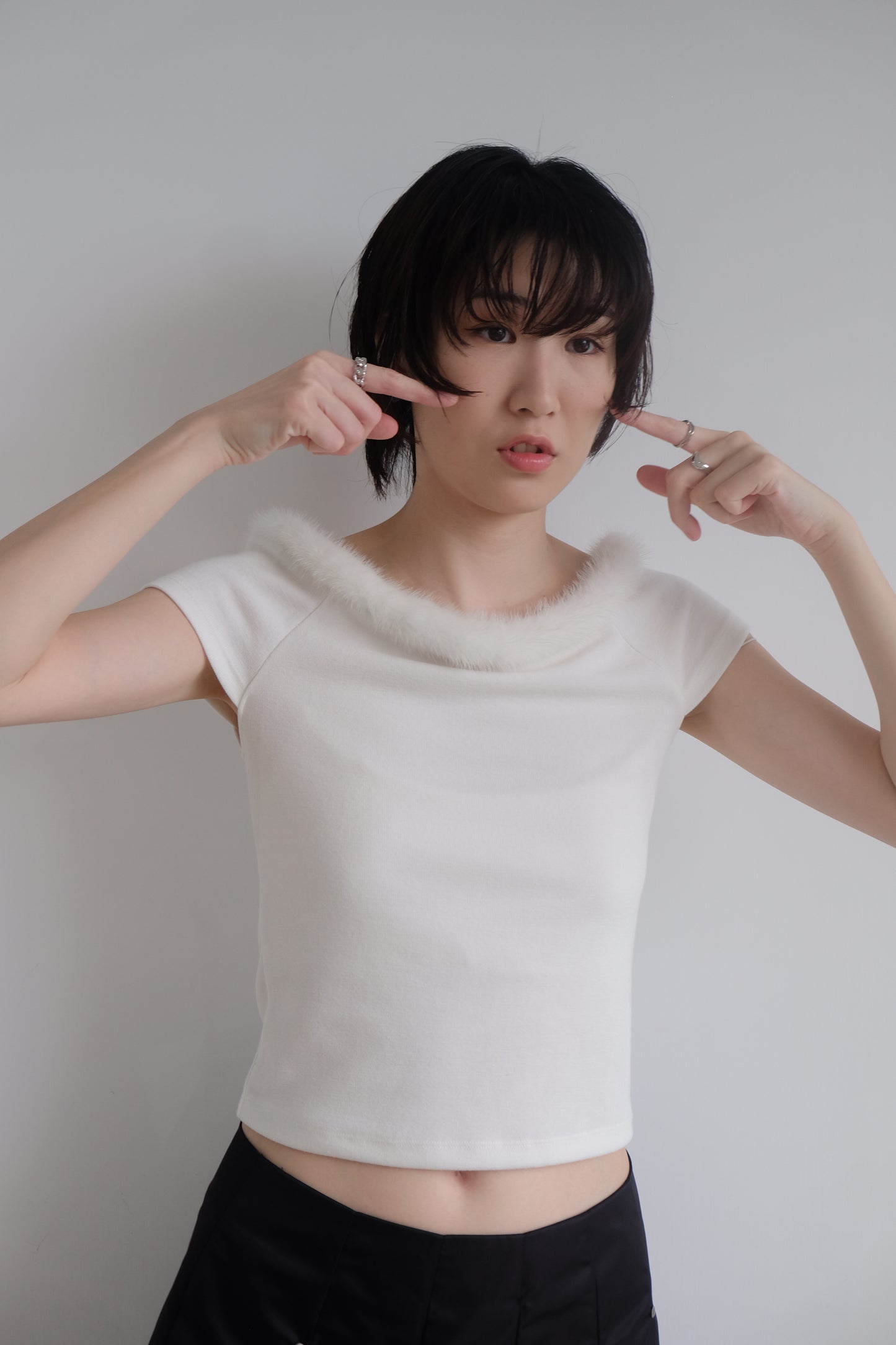 “La Belle" Furry Round Neck Tee (Ivory)