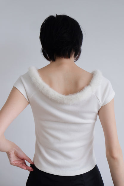 “La Belle" Furry Round Neck Tee (Ivory)