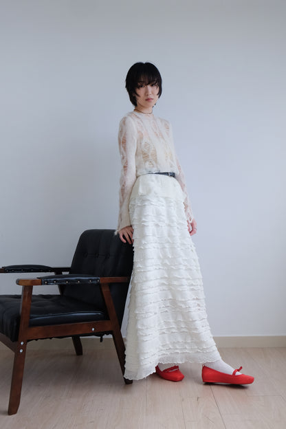 "Crepe Cake" Knit Ruffles Skirt (Ivory)