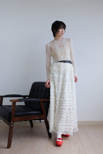 "Crepe Cake" Knit Ruffles Skirt (Ivory)