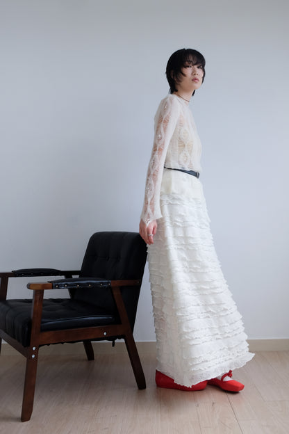 "Crepe Cake" Knit Ruffles Skirt (Ivory)