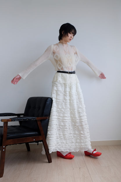 "Crepe Cake" Knit Ruffles Skirt (Ivory)