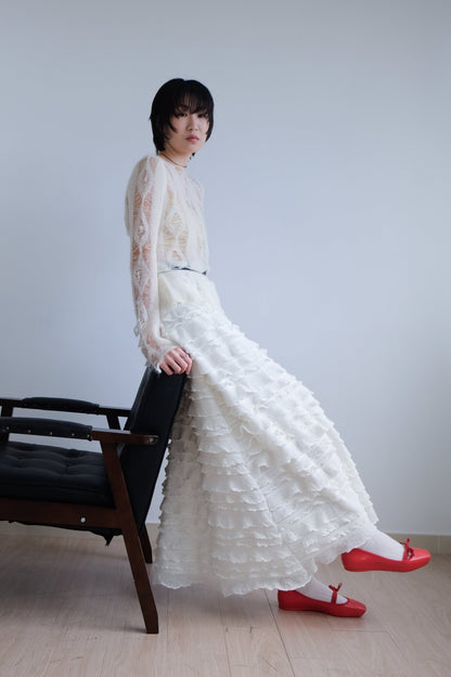 "Crepe Cake" Knit Ruffles Skirt (Ivory)