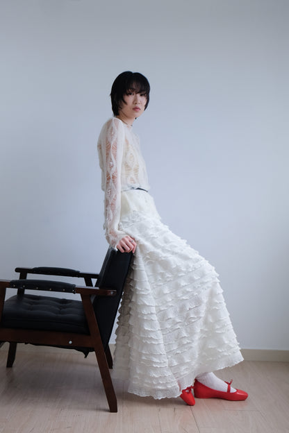 "Crepe Cake" Knit Ruffles Skirt (Ivory)