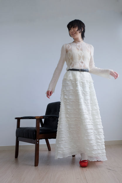 "Crepe Cake" Knit Ruffles Skirt (Ivory)