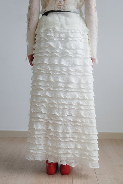 "Crepe Cake" Knit Ruffles Skirt (Ivory)