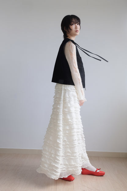 "Crepe Cake" Knit Ruffles Skirt (Ivory)