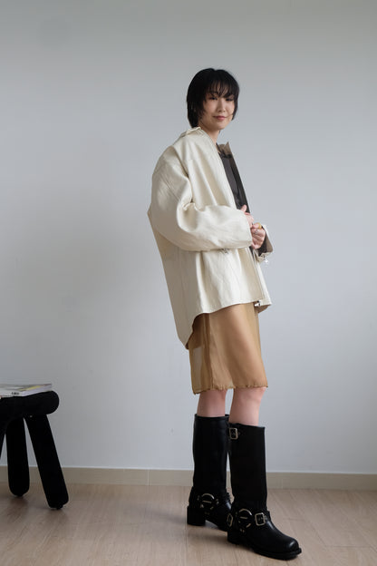 ✨推！Minimal Zips PU Leather Jacket (Cream)