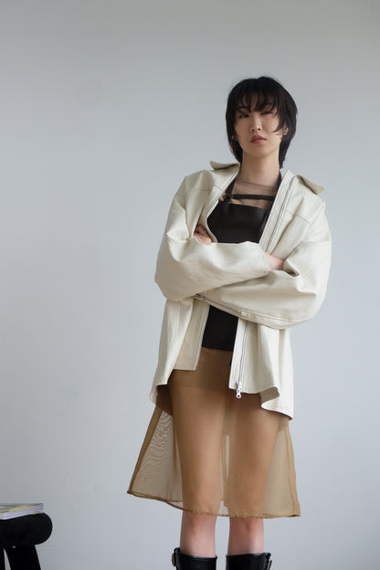✨推！Minimal Zips PU Leather Jacket (Cream)