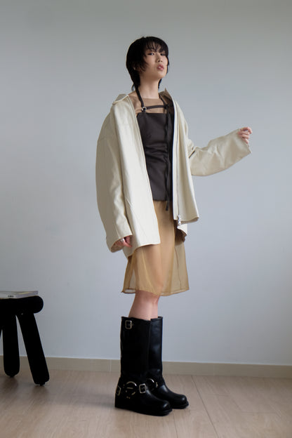✨推！Minimal Zips PU Leather Jacket (Cream)