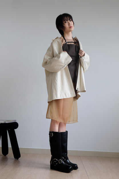 ✨推！Minimal Zips PU Leather Jacket (Cream)