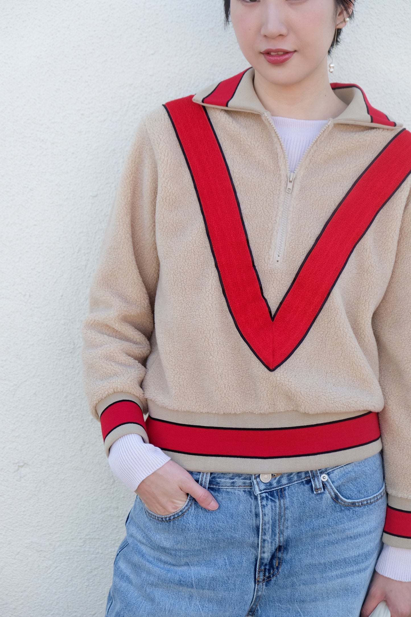 ✨推！"Red V" Fleece Retro Pullover
