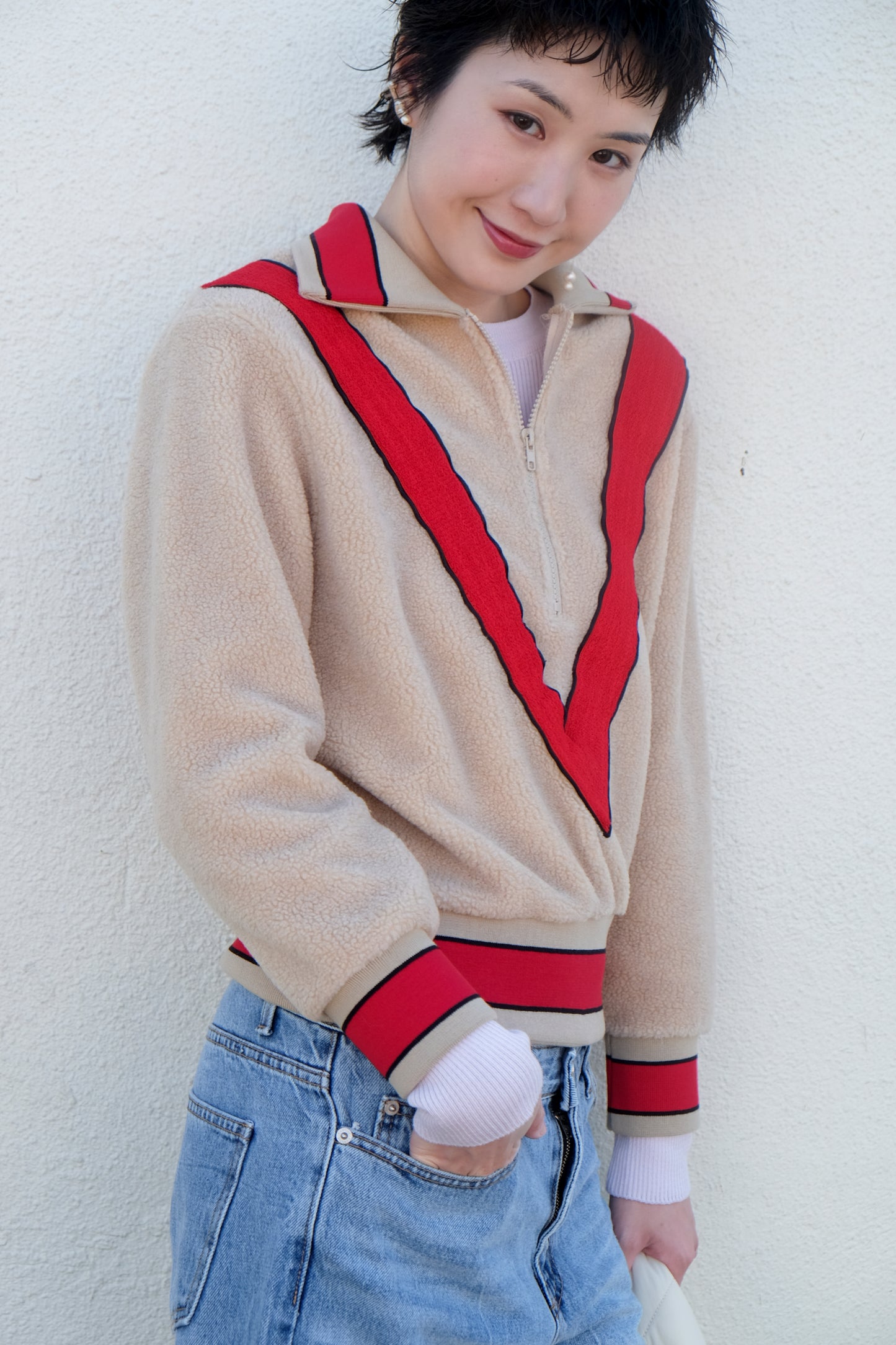 ✨推！"Red V" Fleece Retro Pullover
