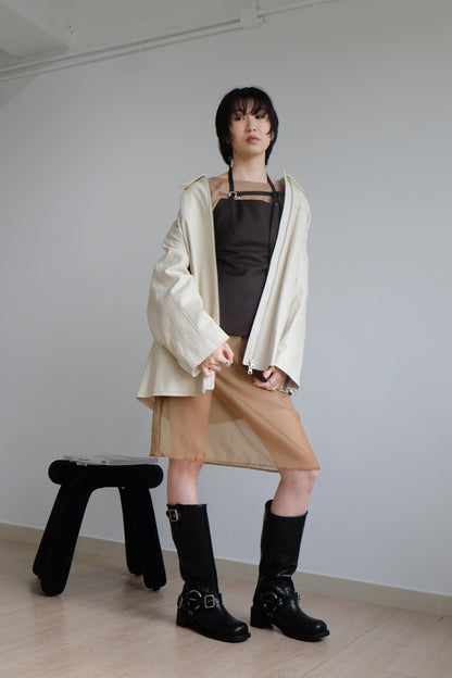 ✨推！Minimal Zips PU Leather Jacket (Cream)