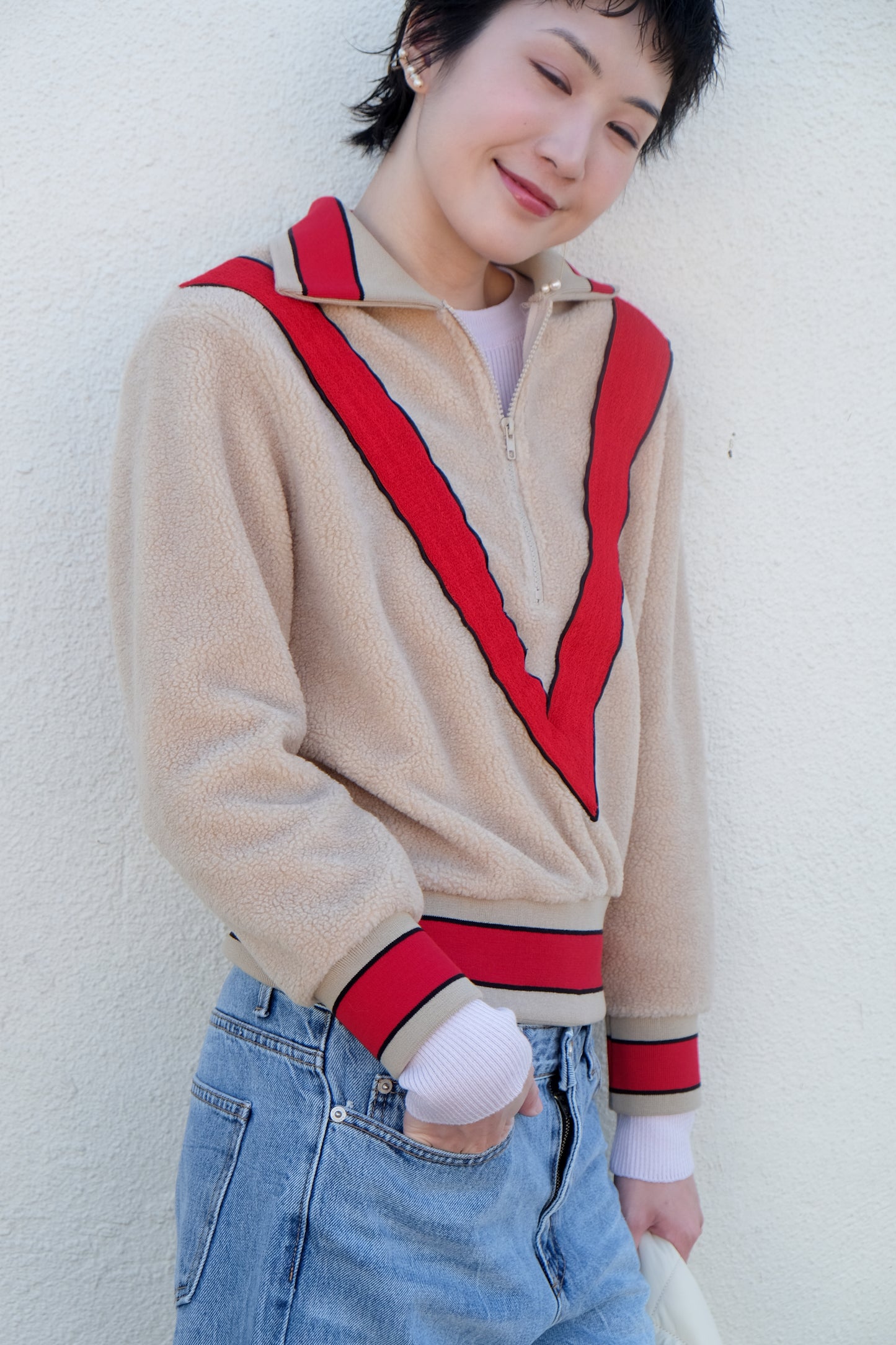 ✨推！"Red V" Fleece Retro Pullover