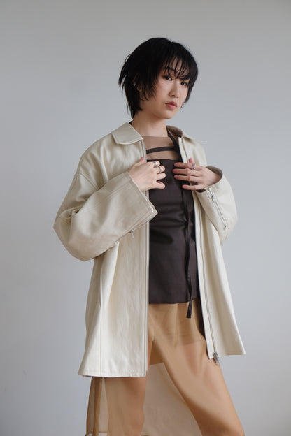 ✨推！Minimal Zips PU Leather Jacket (Cream)