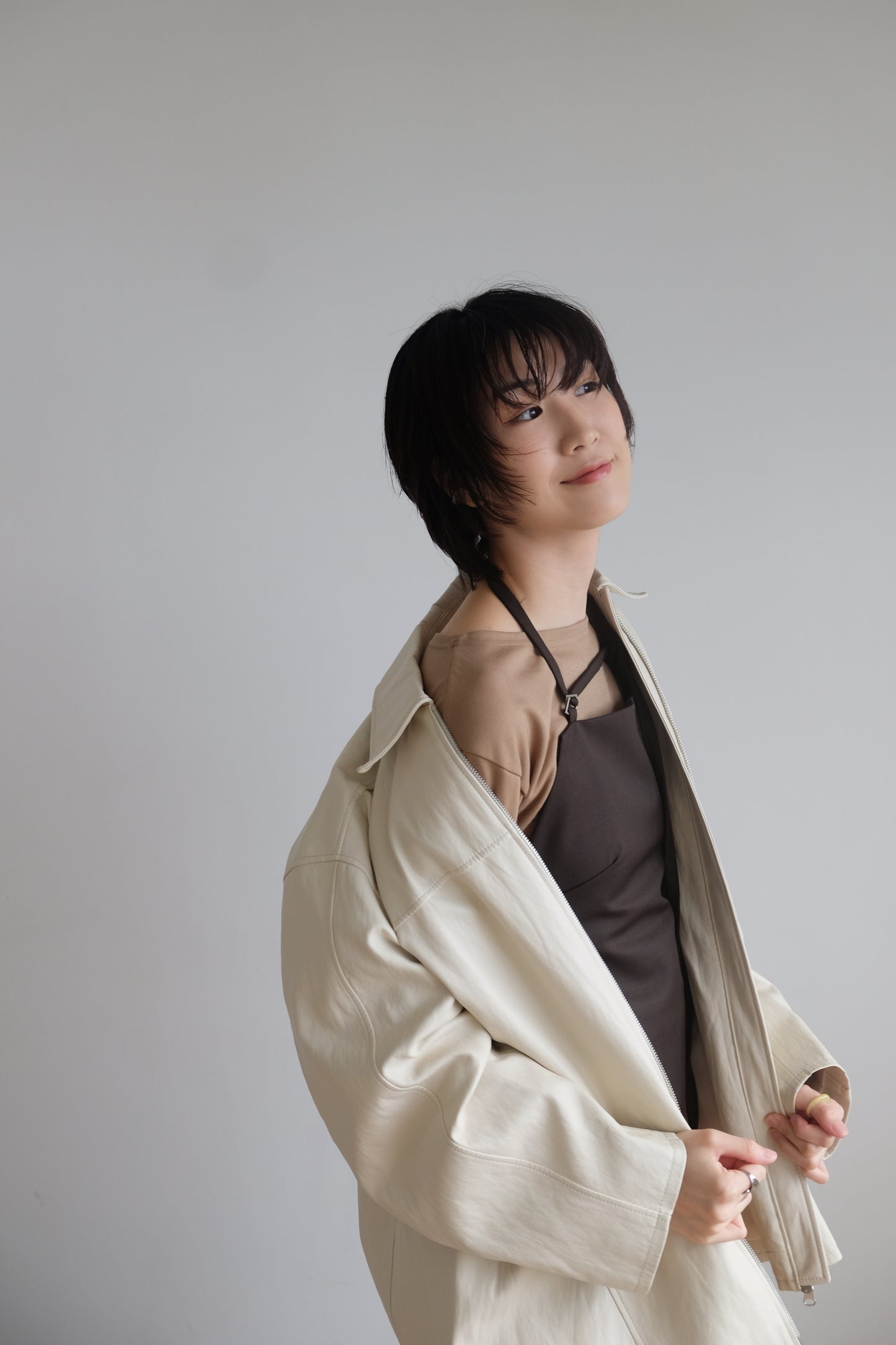 ✨推！Minimal Zips PU Leather Jacket (Cream)