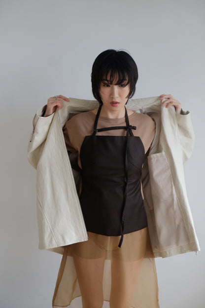✨推！Minimal Zips PU Leather Jacket (Cream)