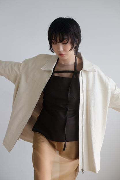 ✨推！Minimal Zips PU Leather Jacket (Cream)