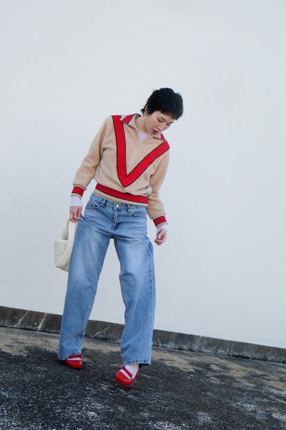 ✨推！"Red V" Fleece Retro Pullover