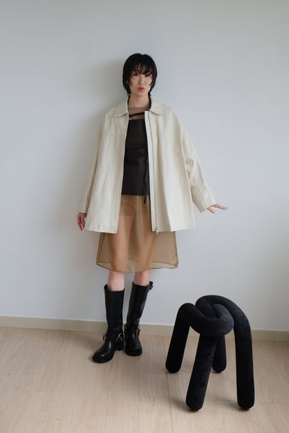 ✨推！Minimal Zips PU Leather Jacket (Cream)