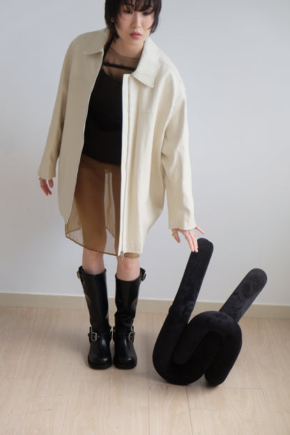 ✨推！Minimal Zips PU Leather Jacket (Cream)