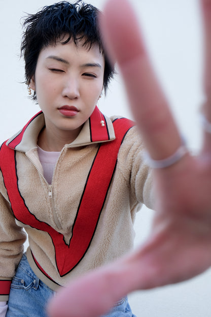 ✨推！"Red V" Fleece Retro Pullover